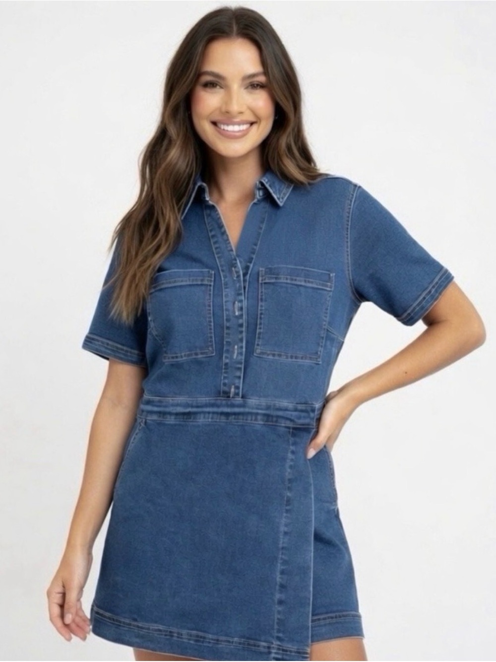 Ava & Viv Medium Wash Denim Skortall